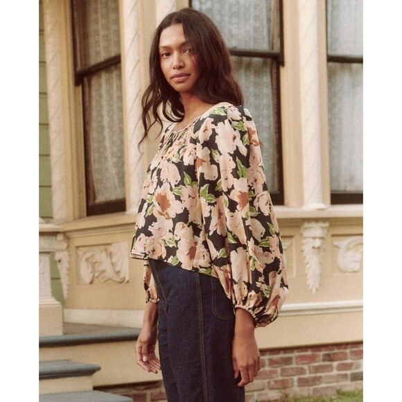 The Great The Magpie Blouse Top Floral Printed Smocked Balloon Sleeve L 279860 - Picture 2 of 9